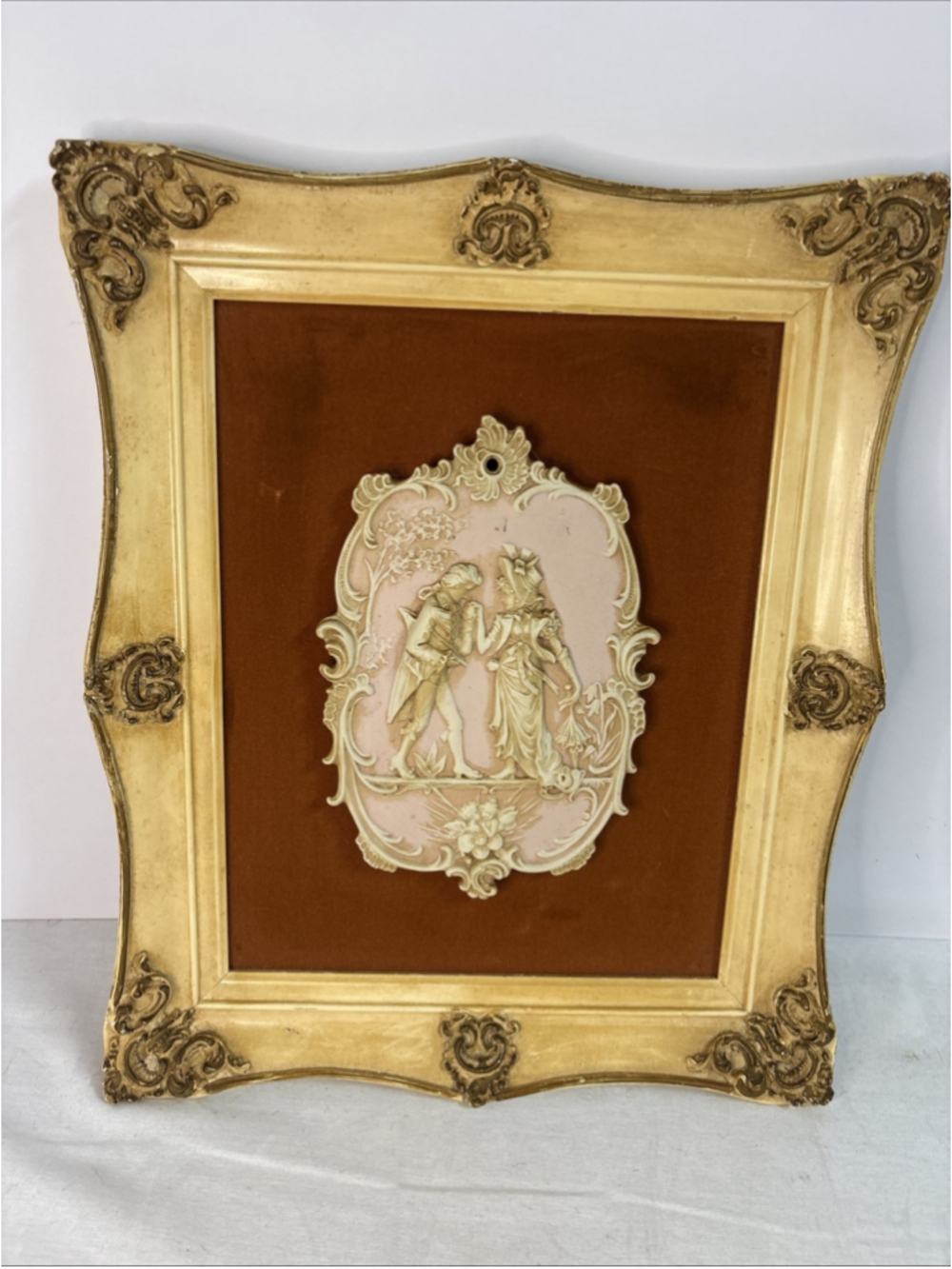 Vintage Victorian Rococo Styled Framed Wall Plaque, Gold Gilt. 18”x 15”